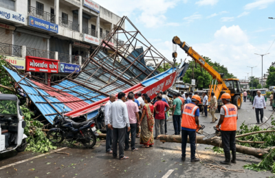 સુરતમાં મિની વાવાઝોડાનો કહેર: પર્વત પાટિયામાં હોર્ડિંગ પડતા યુવકનું મોત, શહેરભરમાં ઝાડ અને પતરા ઉડ્યા