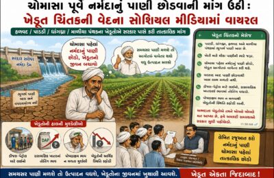 ચોમાસા પૂર્વે નર્મદાનું પાણી છોડવાની માંગ ઉઠી : ખેડૂત ચિંતકની વેદના સોશિયલ મીડિયામાં વાયરલ