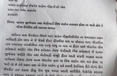 વીજ સમસ્યા સામે સભ્યની સક્રિય રજૂઆત: ખેડૂતો અને ગ્રામજનોના હિતમાં તાત્કાલિક કાર્યવાહી કરવાની માંગ