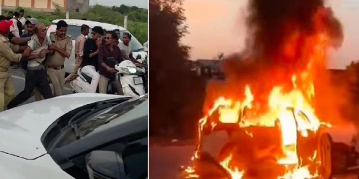 સાબરકાંઠામાં રક્તરંજિત હાઇવે: અંબાજી જતા પદયાત્રીઓને સ્કોર્પિયોએ કચડ્યા, 1નું મોત; રોષે ભરાયેલા ટોળાએ કાર સળગાવી